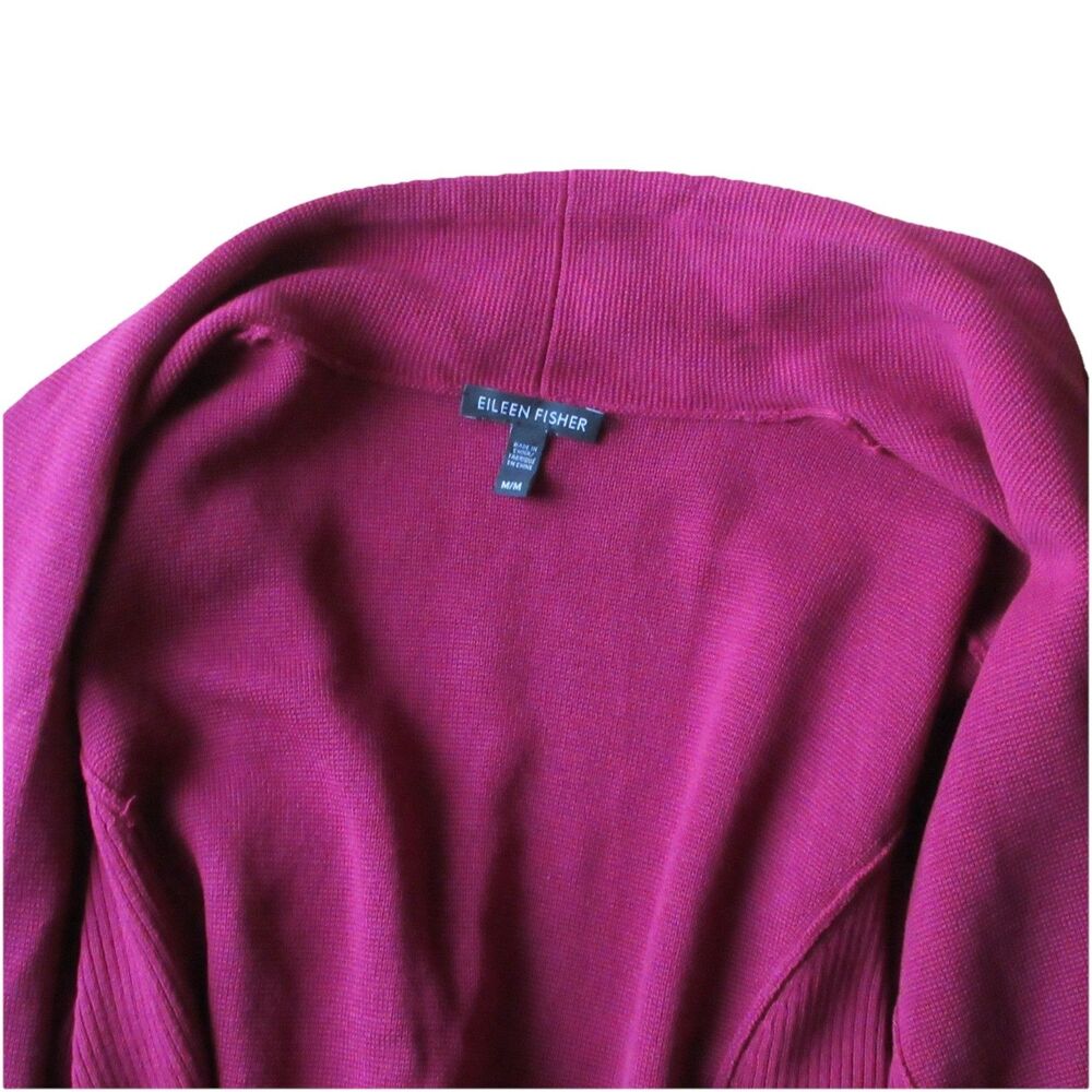 Eileen Fisher Silk Organic Cotton Open Front Cardigan Raspberry Size Medium - Picture 3 of 4